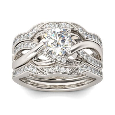 Jeulia Knot Round Cut Sterling Silver 3PC Ring Set