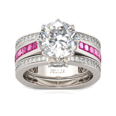 Jeulia 3PC Round Cut Sterling Silver Ring Set