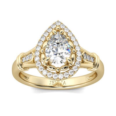 Jeulia Anillo Con Halo De Talla Pera En Plata De Ley