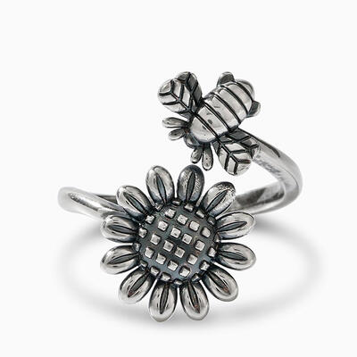 Jeulia "Sunflower and Bee" Sterling Silver Ring