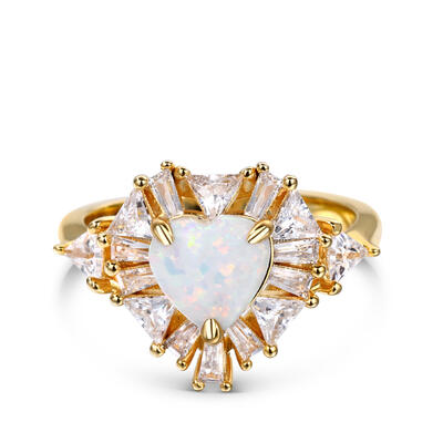 Jeulia "Sparkles Heart" Opal Sterling Silver Ring