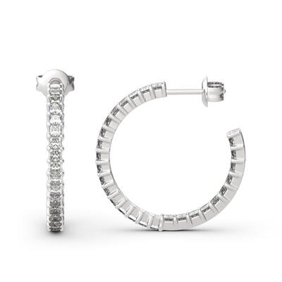 Jeulia Inside-Out Design Princess Cut Sterling Silver Hoop Earrings