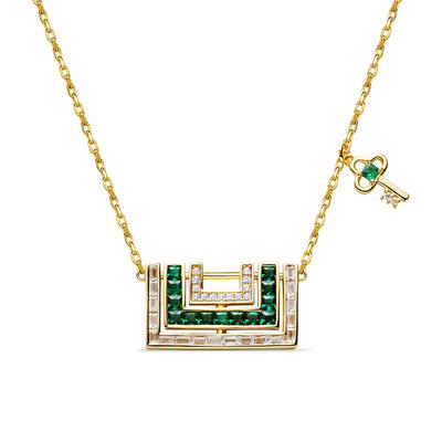 Jeulia Square Lock with Key Sterling Silver Necklace
