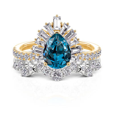 Jeulia Luna Astra Sunrise Two Tone Pear Ring Set