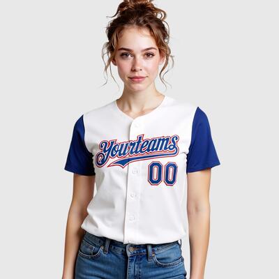Custom White Royal Two Tone Baseball Jersey with Personalized Number and Logo for Games Practices and Fan Events