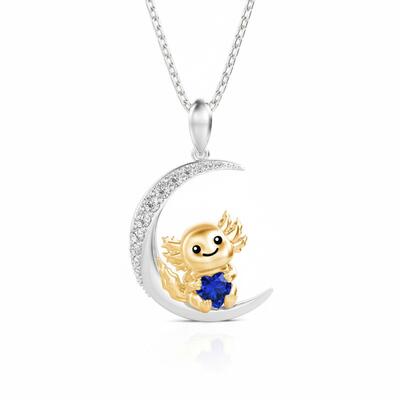 Jeulia Luna Astra Custom Moonlit Axolotl Heart Birthstone Necklace