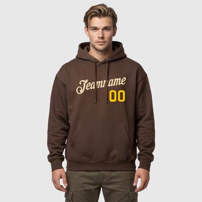 Custom Stitched Brown Sports Pullover Sweatshirt Hoodie Soft Material Personalized Team Name & Number