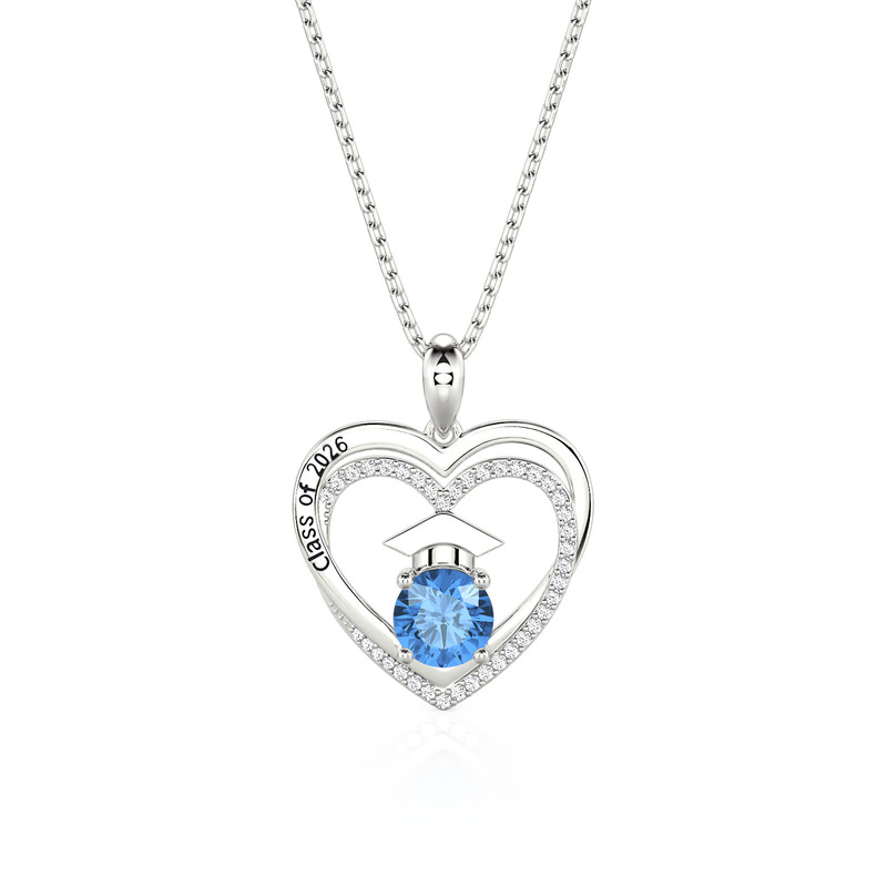 Jeulia Custom Heart Necklace with Birthstones and Engraved Graduation