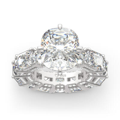 Jeulia Cushion Cut Three Sided Pave Sterling Silver Eternity Ring