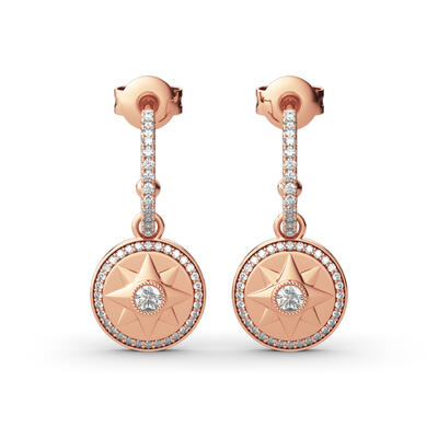 Jeulia "Compass Monogram" Design Sterling Silver Drop Earrings