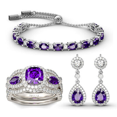 Jeulia Sincere Love Amethyst Sterling Silver Jewelry Set