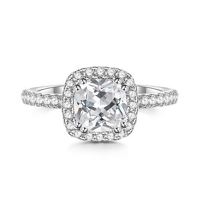 Jeulia Halo Cushion Cut Sterling Silver Ring