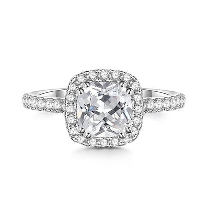 Jeulia Halo Cushion Cut Sterling Silver Ring