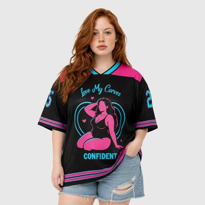 Custom Vintage "Love My Curves" Body Positive Football Jersey for Chubby Girls