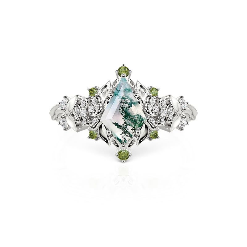 Jeulia Midsummer Night Anillo de Compromiso de Ágata Musgo con Flor Viola