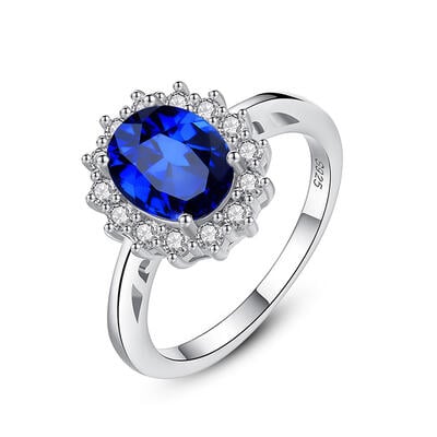 Jeulia Anillo de Compromiso Clásico de Plata Esterlina de Corte Ovalado con Halo