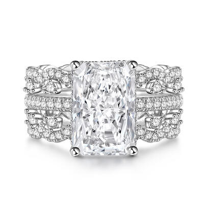 Jeulia 3PC Radiant Cut Sterling Silver Ring Set