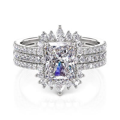 Jeulia Radiant Irregular Halo Ring Set 2PCS Sterling Silver