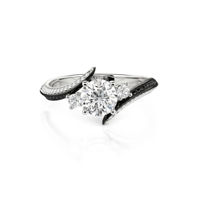 Jeulia Parallel Meet Two‑Tone Bypass Three Stone Round Cut Engagement Ring