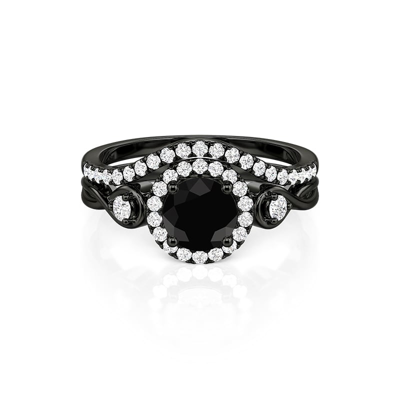 Jeulia Juego de Anillos Nupciales de Corte Redondo con Halo Infinito Torcido Negro