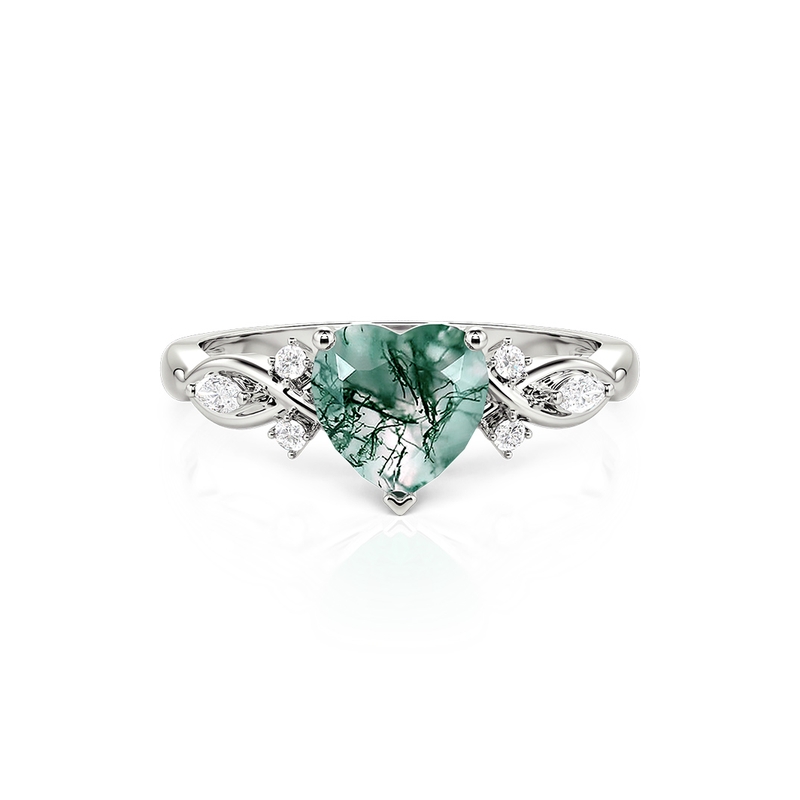 Jeulia Anillo de Compromiso Corazón Infinito de Ágata Musgo