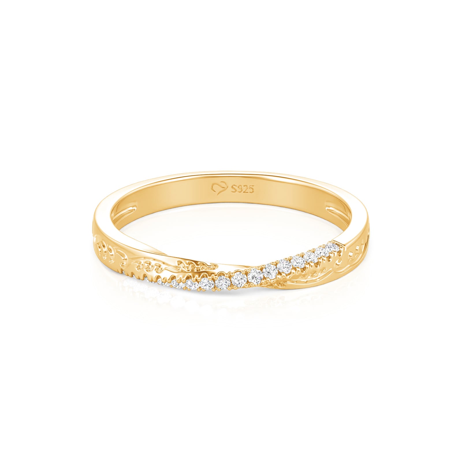 Jeulia Alliance Ondulée Dorée Gravée Pavée pour Femme