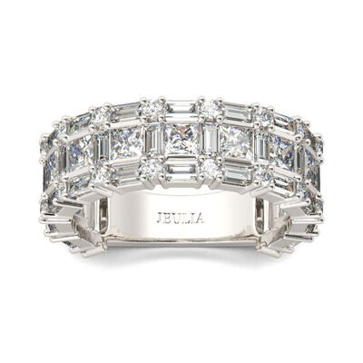 Jeulia Princess Cut Sterling Silver Women's Band