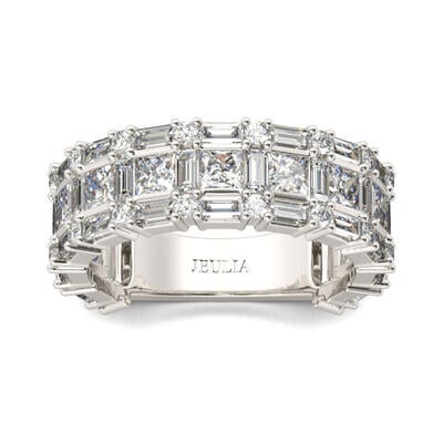 Jeulia Princess Cut Sterling Silver Women's Band
