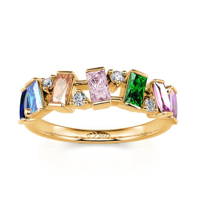 Jeulia Anillo con piedras multicolores de corte esmeralda de plata de ley