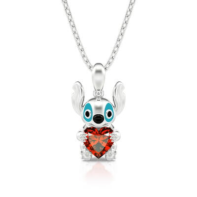 Jeulia Hug Me "Little Monster" Heart Cut Sterling Silver Necklace