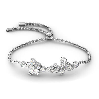 Jeulia Flower and Butterfly Sterling Silver Bolo Bracelet