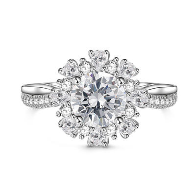 Jeulia Anillo de Compromiso Halo Torcido con Corte Redondo en Plata Esterlina