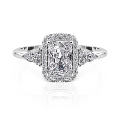 Jeullia Three Stone Radiant Cut Halo Engagement Ring