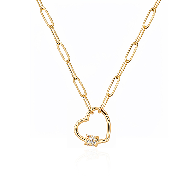 Jeulia Move My Way Gold Heart Pendant Paperclip Necklace