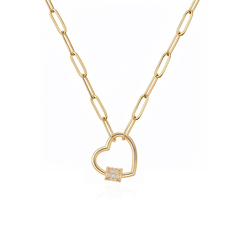 Jeulia Move My Way Gold Heart Pendant Paperclip Necklace