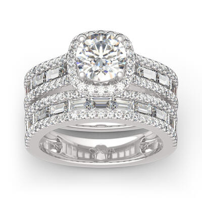 Jeulia Halo Round Cut Sterling Silver Ring Set