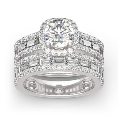 Jeulia Halo Round Cut Sterling Silver Ring Set