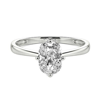 Jeulia Fat Oblong Solitaire Sterling Silver Engagement Ring