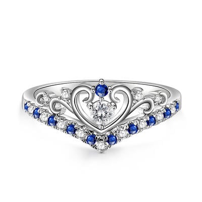 Jeulia Princess Crown V Ring Round Cut Sterling Silver