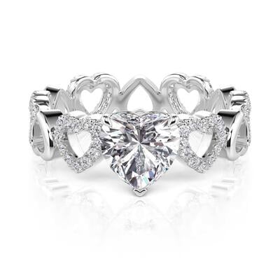 Jeulia Fine Hollow Design Heart Solitaire Eternity Band Sterling Silver
