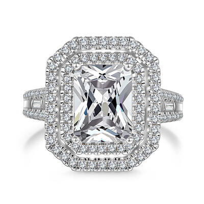 Jeulia Anillo de Compromiso con Doble Halo Hueco de Plata de Ley