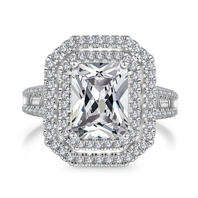 Jeulia Simple Hollow Double Halo Engagement Ring Sterling Sliver