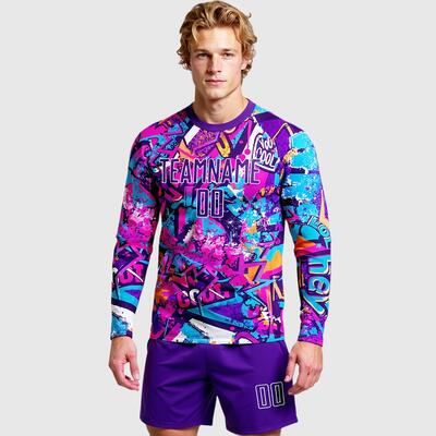Custom Soccer Uniform Jersey Graffiti Pattern Purple-White Sublimation Long Sleeve