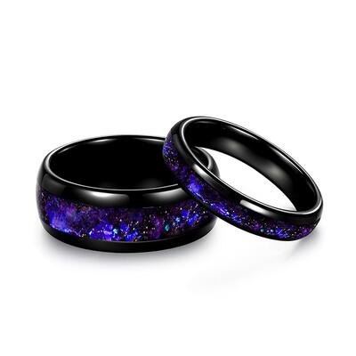 Jeulia Starry Sky Impression Tungsten Couple Rings Set