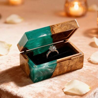 Handcrafted Reslol Rectangular Wooden Resin Ring Box - Multi-Color Anniversary Keepsake