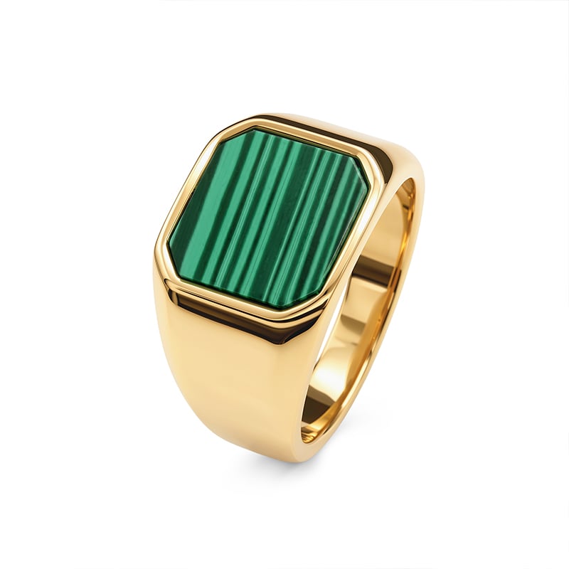 Jeulia Everyday "Andy" Style Gold Malachite Signet Ring