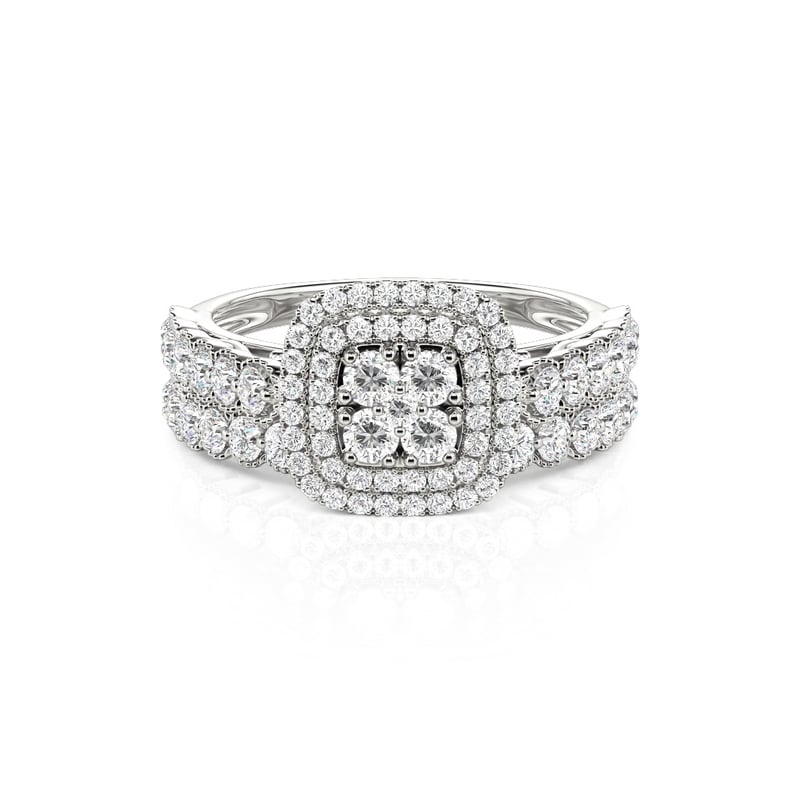 Jeulia Doppelter Halo Cluster Ringset mit Ewigkeitsband Sterling Silber