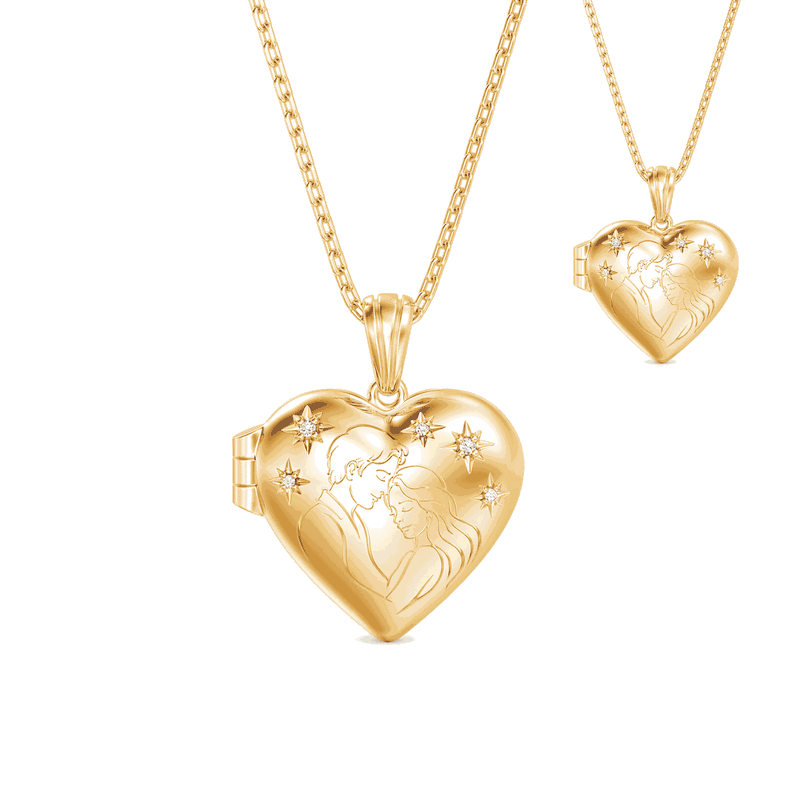 Jeulia Custom Couple Engraved Heart Photo Locket Necklace
