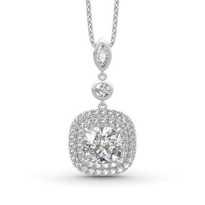 Jeulia Double Halo Cushion Cut Sterling Silver Necklace