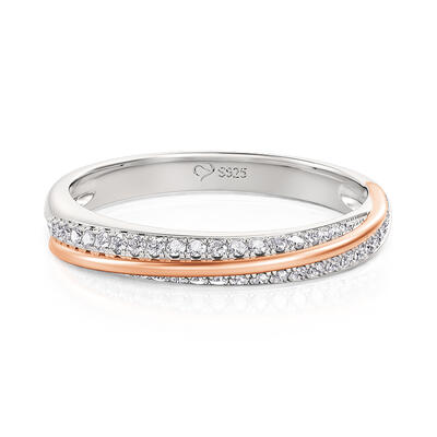 Jeulia Two Tone Slash Women's Wedding Eternity Band Sterling Silver